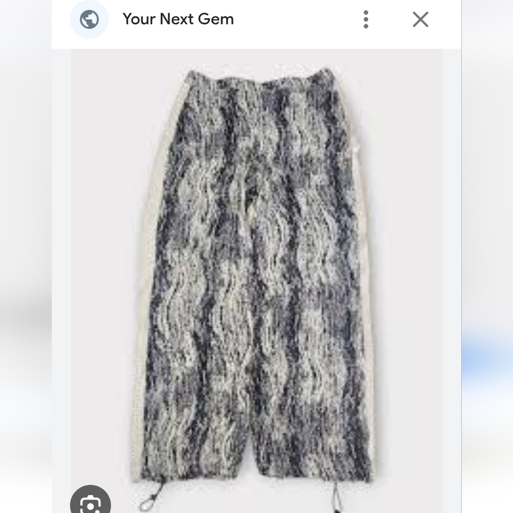 Bllue and White Marble Print Wide Leg Pants With Jogger Ties